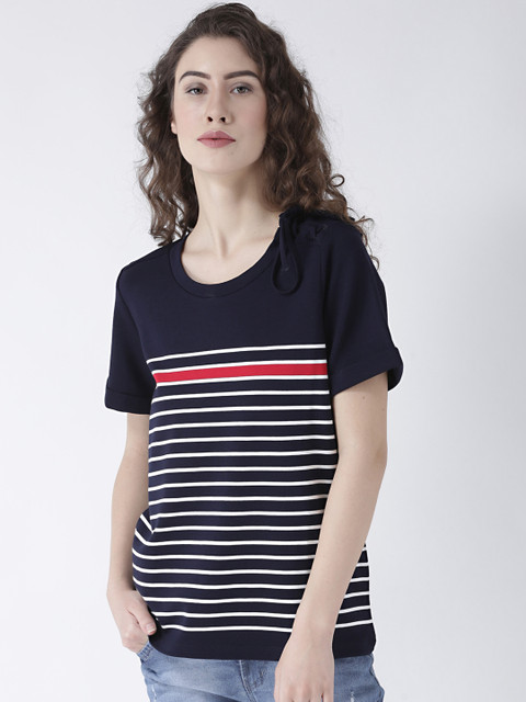 109F Women Navy Blue Striped Boxy Top 
109F Women Navy Blue Striped Boxy Top