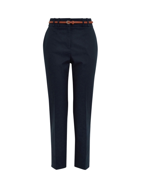 next Women Navy Blue Slim Fit Solid Regular Trousers