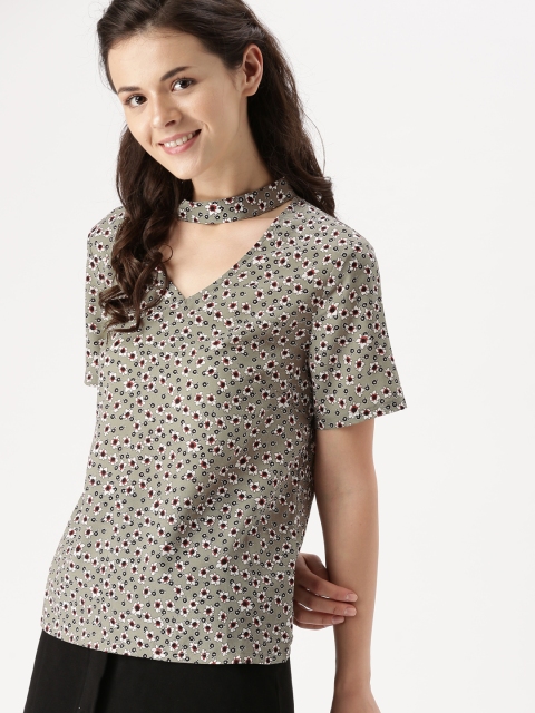 DressBerry Women Grey Printed Top