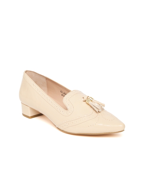 Carlton London Women Beige Solid Pumps with Brogue Detail