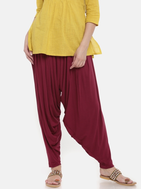 Go Colors Women Maroon Relaxed Fit Solid Wrinkle Resistant Patiala