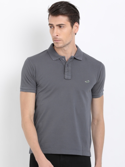 Crocodile Men Grey Solid Polo Collar Slim FitT-shirt
