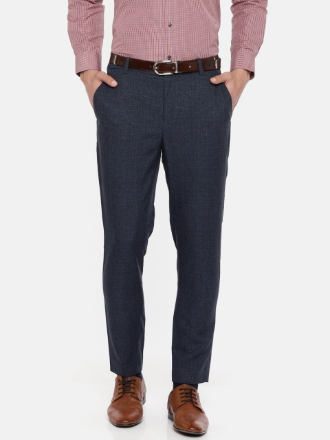 Jack & Jones Men Navy Blue Regular Fit Checked Regular Trousers