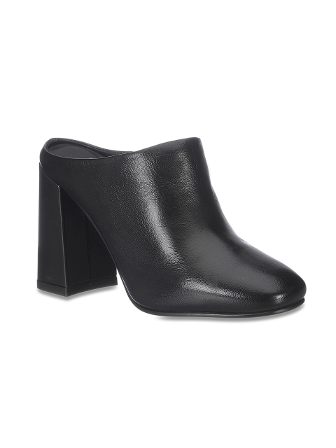 Saint G Women Black Leather Block Heel Mules