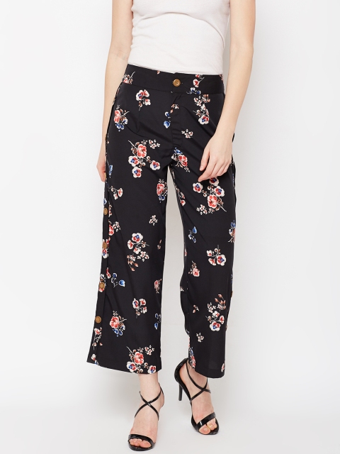 Popnetic Women Black Regular Fit Printed Parallel Trousers