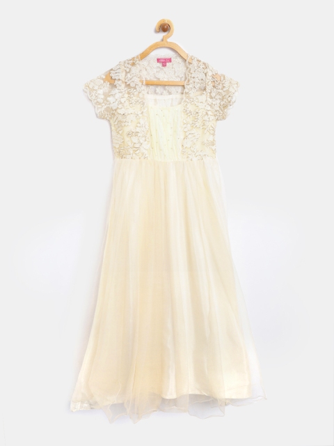Biba Girls Cream-Coloured Embroidered Maxi Dress