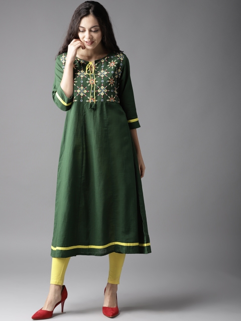 Moda Rapido Women Green Yoke Design A-Line Kurta