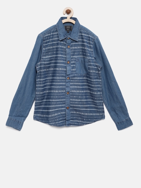 Indian Terrain Boys Blue Regular Fit Printed Casual Shirt