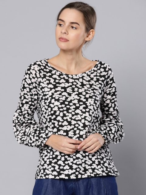 Chemistry Women Black & White Printed Top