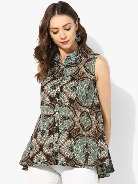 Sangria Women Brown Printed Shirt Style Top