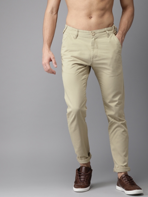 HERE&NOW Men Cream-Coloured Slim Fit Solid Chinos