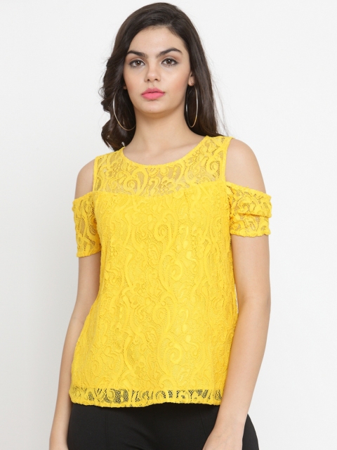 Latin Quarters Women Mustard Self Design Top