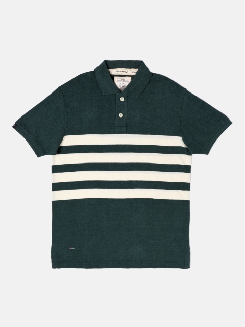 Sports52 wear Men Green Striped Polo T-shirt