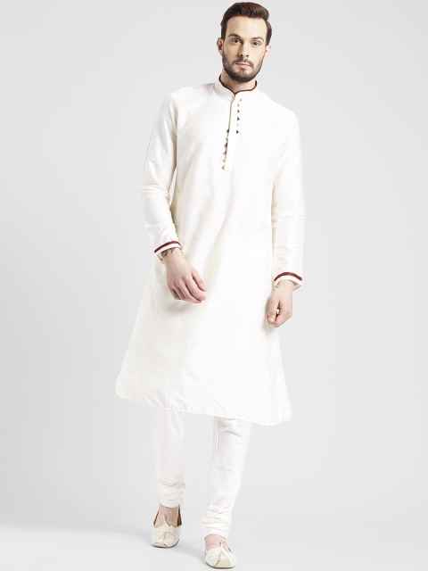 KISAH Men Cream-Coloured Solid Straight Kurta