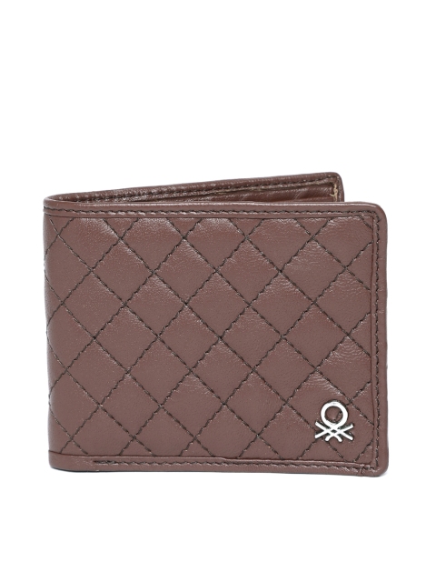 United Colors of Benetton Men Brown Leather Quilted Two Fold Wallet