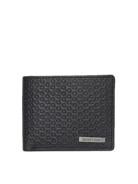 United Colors of Benetton Men Black Textured Two Fold Wallet