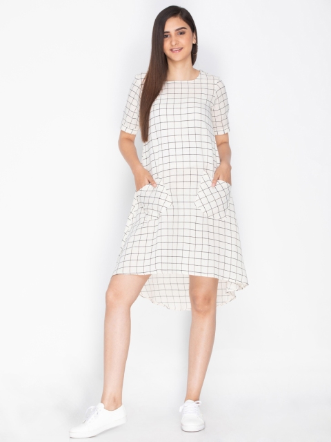 sassystripes Women White Checked A-Line Dress