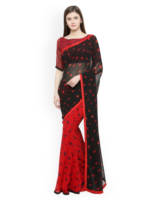 Shaily Black & Red Pure Georgette Printed Saree