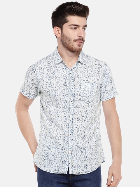 SPYKAR Men White Slim Fit Printed Casual Shirt