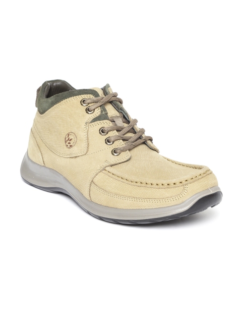 Woodland Men Beige Nubuck Leather Mid-Top Flat Boots
