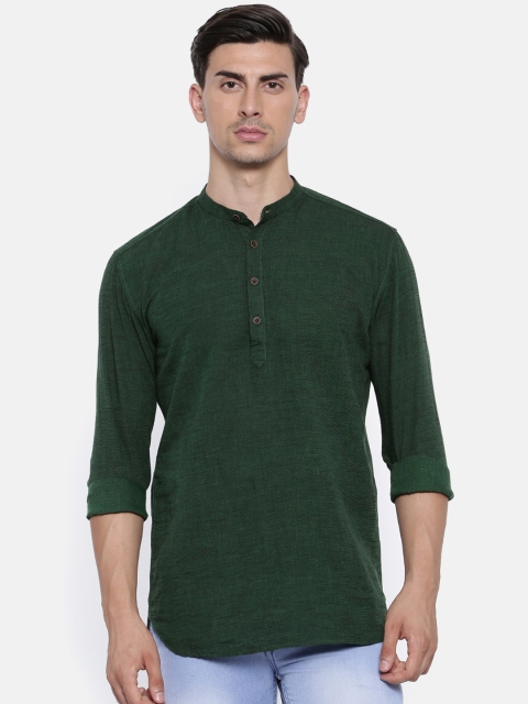 British Club Men Green Solid Straight Kurta