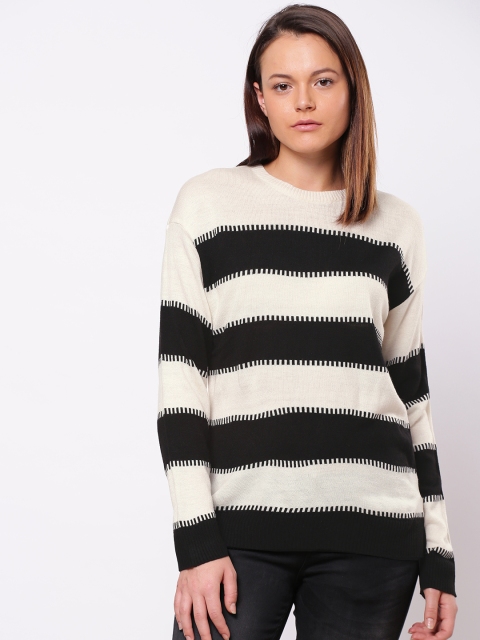 ether Women Black & White Striped Pullover