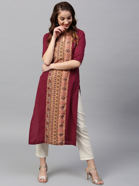 GERUA Women Burgundy Printed Straight Kurta