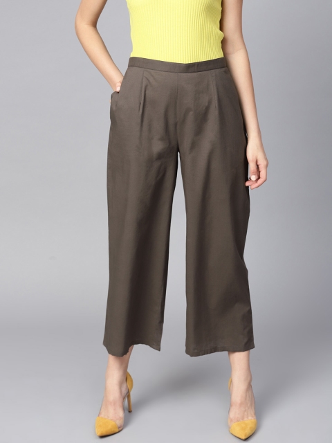 GERUA Women Grey Solid Cropped Straight Palazzos