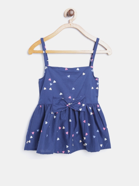 Kids On Board Girls Navy Blue Heart Print Fit and Flare Dress