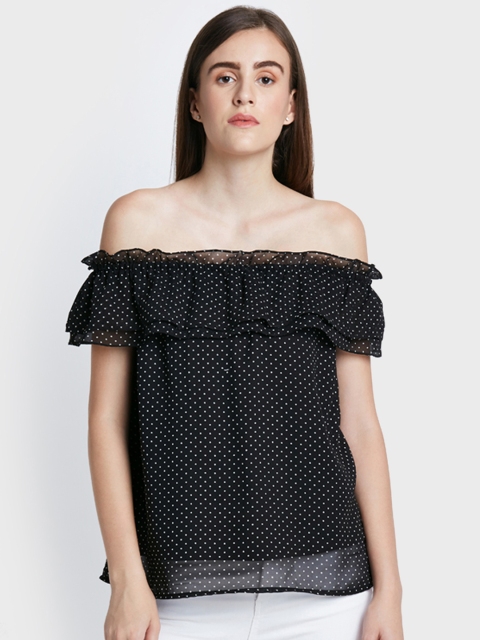 AND Women Black Printed Bardot Top