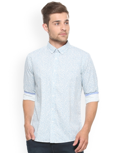 People Men Blue & White Regular Fit Printed Casual Shirt