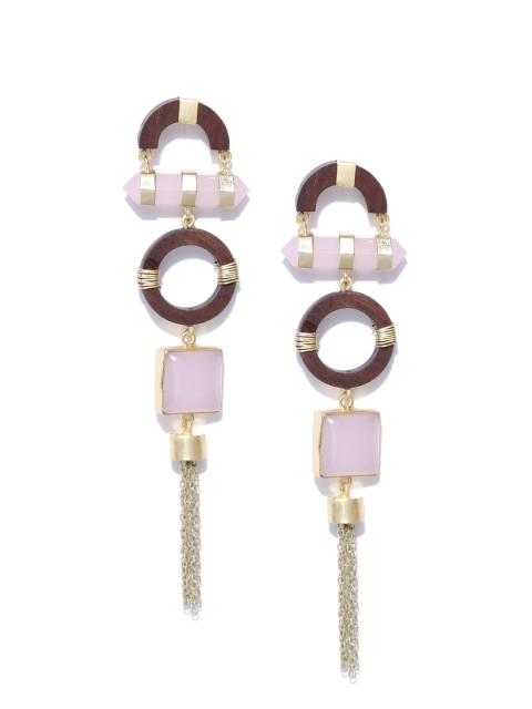 Priyaasi Brown & Pink Gold-Plated Handcrafted Geometric Drop Earrings