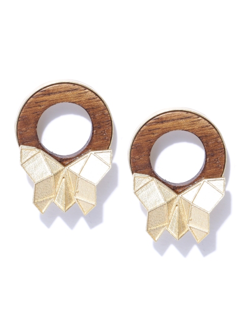 Priyaasi Brown Gold-Plated Handcrafted Circular Studs