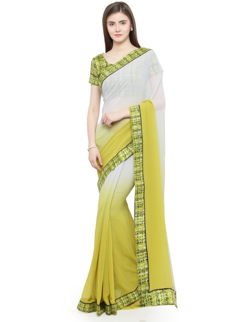 Shaily White & Green Pure Georgette Printed Saree