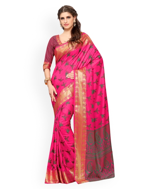 MIMOSA Pink Art Silk Woven Design Kanjeevaram Saree