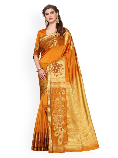 MIMOSA Orange Art Silk Woven Design Kanjeevaram Saree