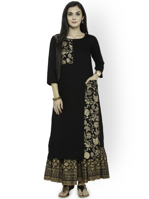 Varanga Women Black Printed Straight Kurta