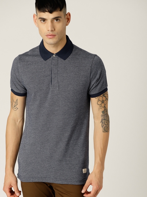 United Colors of Benetton Men Navy Blue Solid Polo Collar T-shirt