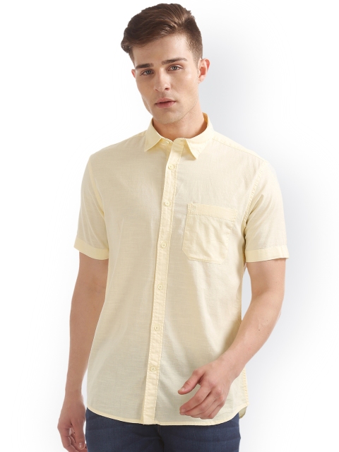 IZOD Men Yellow Slim Fit Solid Casual Shirt