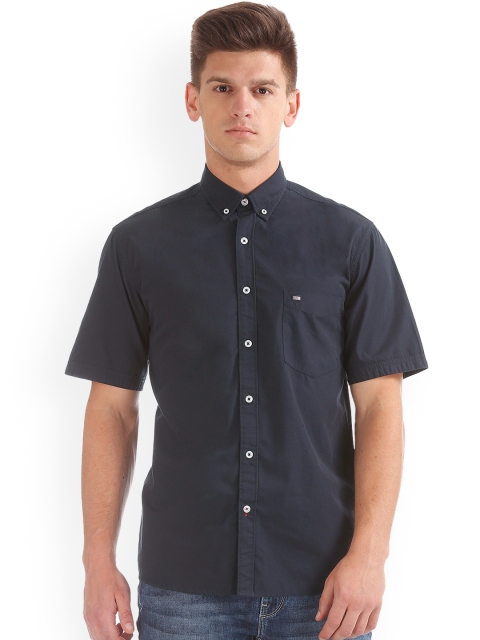 Arrow Sport Men Navy Blue Regular Fit Solid Casual Shirt