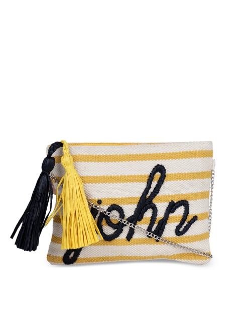 Diwaah Women Yellow & Off-White Self Design Sling Bag