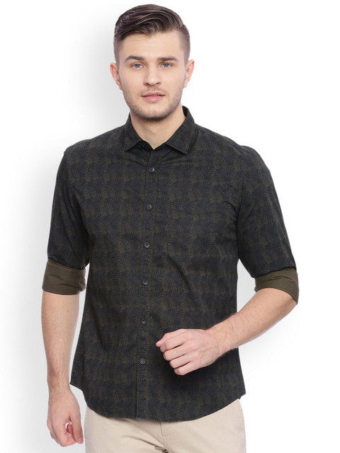 Basics Men Olive Green & Black Slim Fit Printed Casual Shirt 
Basics Men Olive Green & Black Slim Fit Printed Casual Shirt