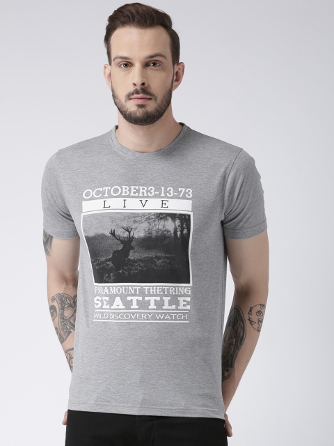 Club York Men Grey Printed Round Neck T-shirt