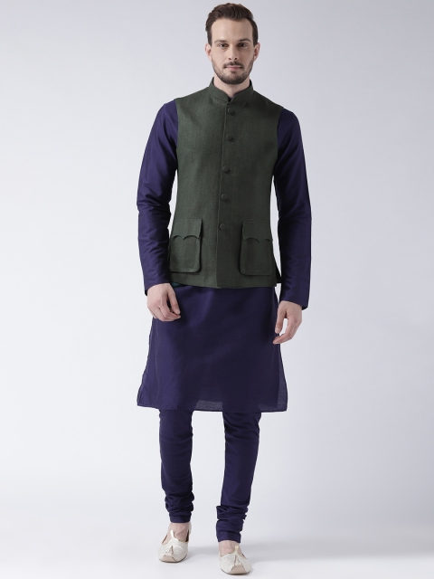KISAH Men Navy & Olive Green Solid Banarasi Kurta with Churidar & Nehru Jacket, Navy blue
KISAH Men Navy & Olive Green Solid Banarasi Kurta with Churidar & Nehru Jacket, Navy blue
