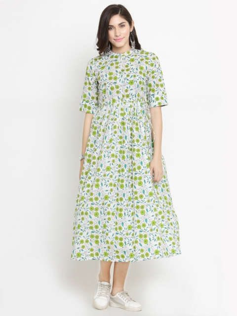 Varanga Women White Printed A-Line Dress