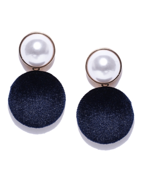 ChicMela White & Navy Gold-Plated Circular Drop Earrings