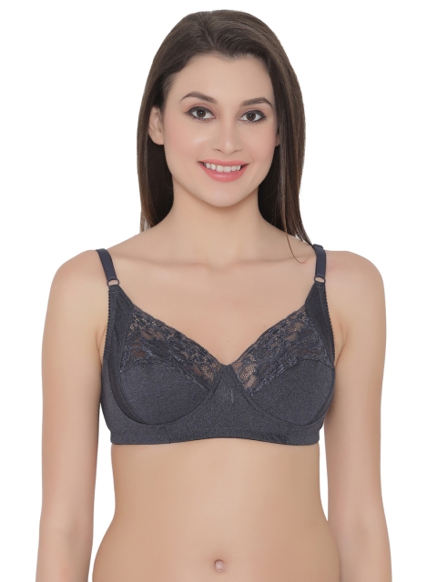 Clovia Cotton Non-Padded Non-Wired Full Cup Bra, Charcoal