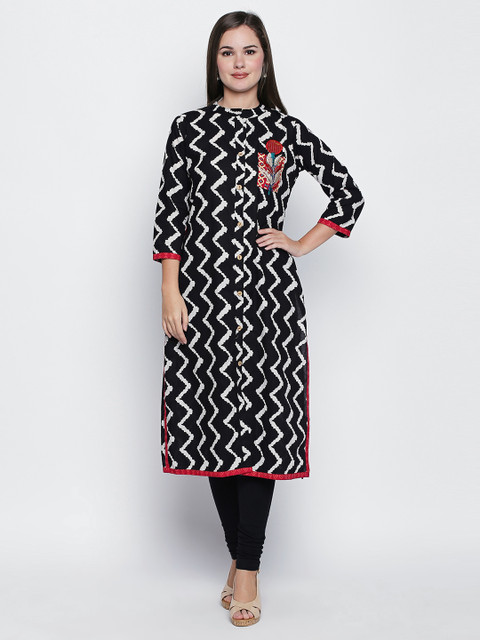Ishin Women Black & White Printed A-Line Kurta 
Ishin Women Black & White Printed A-Line Kurta