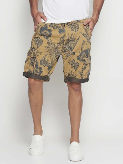 INDICODE Men Khaki Printed Slim Fit Cargo Shorts