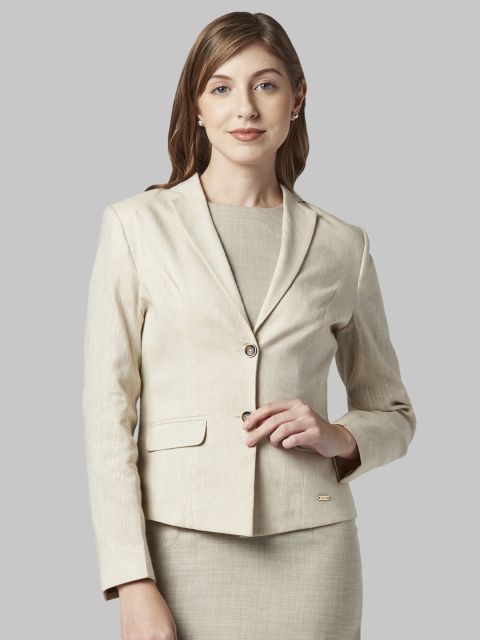 Park Avenue Women Self Design Casual Blazer, Beige